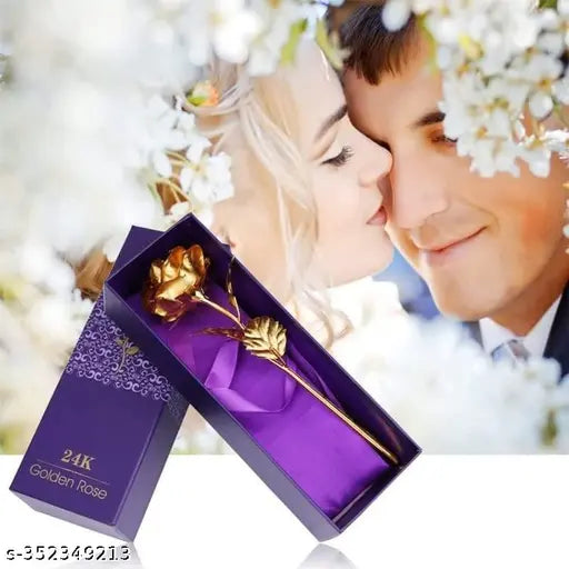 Artificial Golden 24K Gold Plated Rose Flower with Love Stand in Gift Box with Carry Bag Gift Idea for Your Wife, Girlfriend Husbands